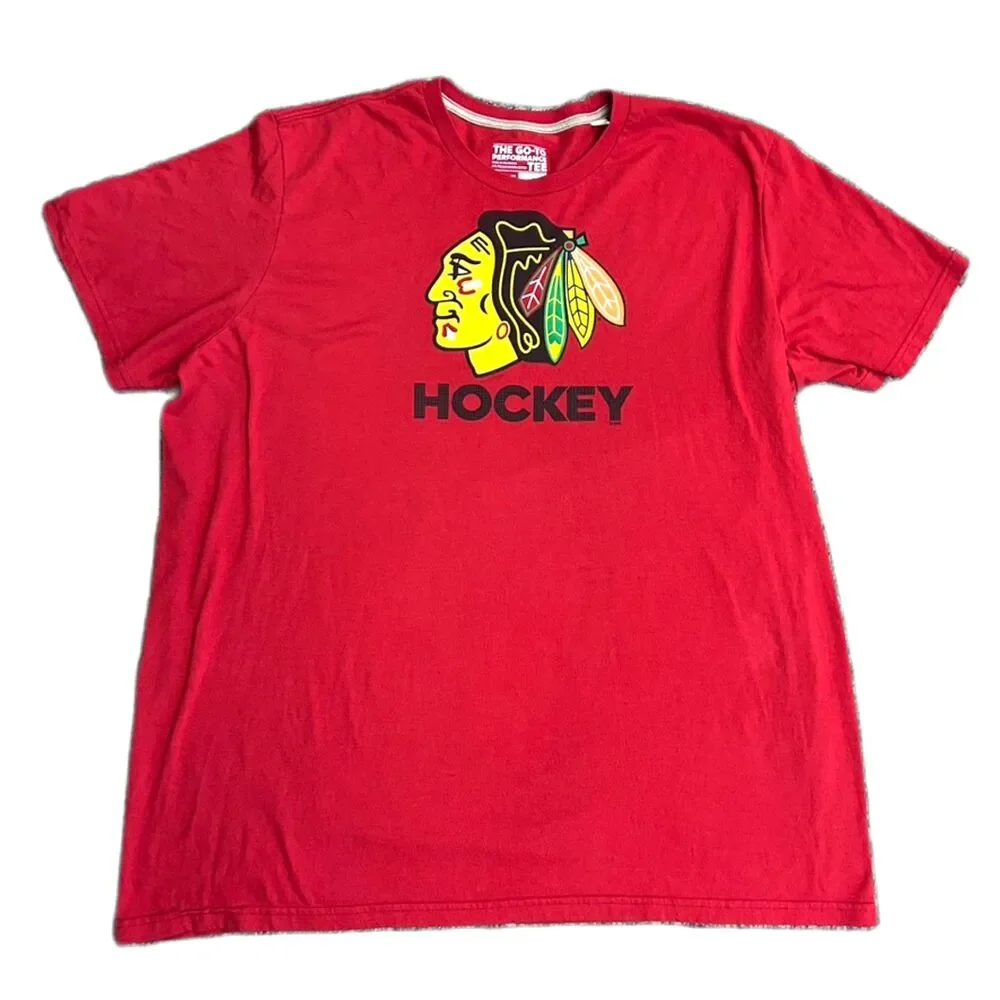 Adidas Chicago Blackhawks NHL Unisex Red Logo Performance SS T-Shirt Size 2X